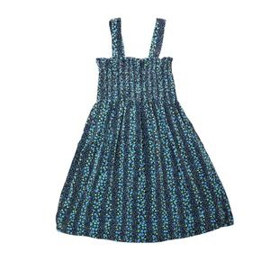 Vintage 70s black and blue floral print velvet mini dress S